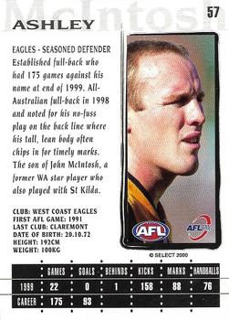 2000 Select AFL Millennium #57 Ashley McIntosh Back